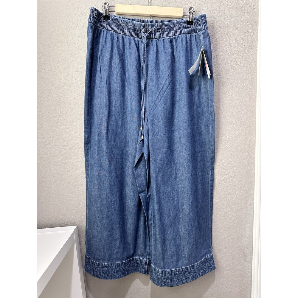 NWT MICHAEL Michael Kors Wide Leg Chambray Crop Pants Blue Med Heritage Wash 10